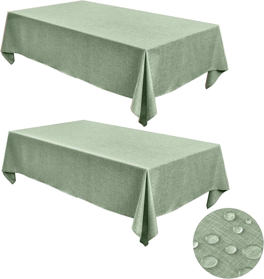 Fitable Faux Linen Tablecloths for Rectangle Tables: Water & Stain Resistant Farmhouse Table Cloth, Washable Burlap Textured Table Covers for Kitchen Dining Party(2 Pack, 52x70 Inch, Sage Green)