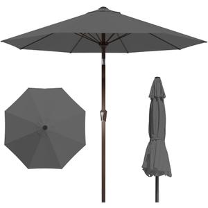 9FT Patio Umbrella with Fiberglass Ribs, Outdoor Market Table Umbrella with Crank and Tilt, UV Resistant Waterproof Canopy for Patio, Garden, Deck, Pool, Gray