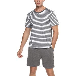 Marvmys Men's Short Sleeve Pajama Set Summer Pj Short Set 2 Pcs Loungewear Sleepwear with Pockets (Gray, XL)