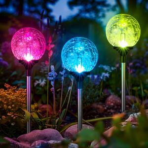 GIGALUMI Solar Garden Lights Outdoor Decorative for Yard 3 Pack, Solar Globe Lights Outdoor Waterproof, Multi-Colored Changing Garden Globes Cracked Glass Ball with LED Lights GIGALUMI Solar Garden Lights Outdoor Decorative for Yard 3 Pack, Solar Globe Lights Outdoor Waterproof, Multi-Colored Changing Garden Globes Cracked Glass Ball with LED Lights