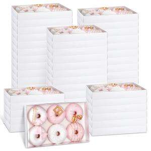 Karenhi 48 Pcs Clear Cookie Boxes with Full Window 9.5 x 5.9 x 1.3 in Bakery Treat Boxes Macaron Chocolate Donuts Pastry Clear Lids Packing Cotainer for Graduation Wedding Grad Party(White)