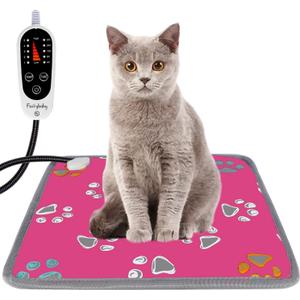 furrybaby Pet Heating Pad, Waterproof Dog Heating Pad Mat for Cat with Durable Anti-Bite Tube Indoor for Puppies Dogs Cats (1 Pack Pink, 17 X 17in, Temp Adjustable)