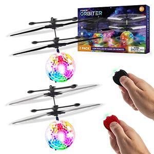 Force1 Orbiter 2pk Flying Orb Ball Hand Operated Drones for Kids - 2pk Mini UFO Drone Toys with Remote, Rechargeable LED Indoor Floating Hover Hand Controlled Orb Toys