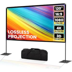 Jiang&Rong 120 Inch Portable Projector Screen with Stand - 4K HD Dual-Sided Indoor/Outdoor Movie Screen, Heavy Duty Foldable Base for Backyard, Home Theater, Parties & Meetings (16:9 Aspect Ratio)
