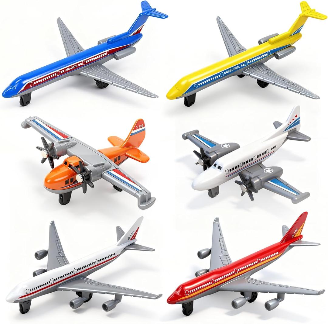 Toy Airplane 6 Pack, Diecast Airplane Toy for Boys Age 3 4-7 8-12, Alloy Planes Model/Glider Planes/Airlines Plane Toys for Kids Birthday Airforce Party Favors