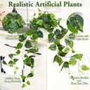Waipfaru Fake Plants Artificial Plants Indoor, 2Pcs 34" Realistic Artificial Hanging Fake Pothos Vines Ivy Potted, Faux Pothos for Living Room Office Bedroom Bathroom Kitchen Shelves Indoor Home Decor