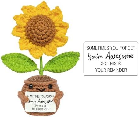 Rimvoe Emotional Support Crochet Sunflower, Cute Handmade Sunflower Gift for Mothers Day Women Friends Encouragement, Thank You Appreciation Gift for Teacher Coworker (You're Awesome)