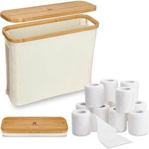 Toilet Paper Basket, Toilet Paper Storage with Lid The Ultimate Bathroom Organizer Toilet Paper Organizer Basket Bathroom Accessories Holder Free Standing Toilet Paper Holds Up to 9-12 Rolls(Beige)