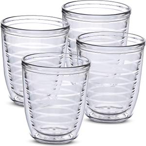 12oz Insulated Tumblers Plastic - Great for Iced Coffee & Hot Drinks, 4 pack Clear Double Wall Insulated Drinking Glasses Cups, BPA-Free, Reusable Cups, Camping, Travel, Kitchen, Party