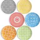 Dinner Plates Set of 6, 8 Inch Scratch Resistant Ceramic Plates, Dishwasher and Microwave Safe, Pasta Plate, Salad Plate, for Main Course, Boho style (Single Color)