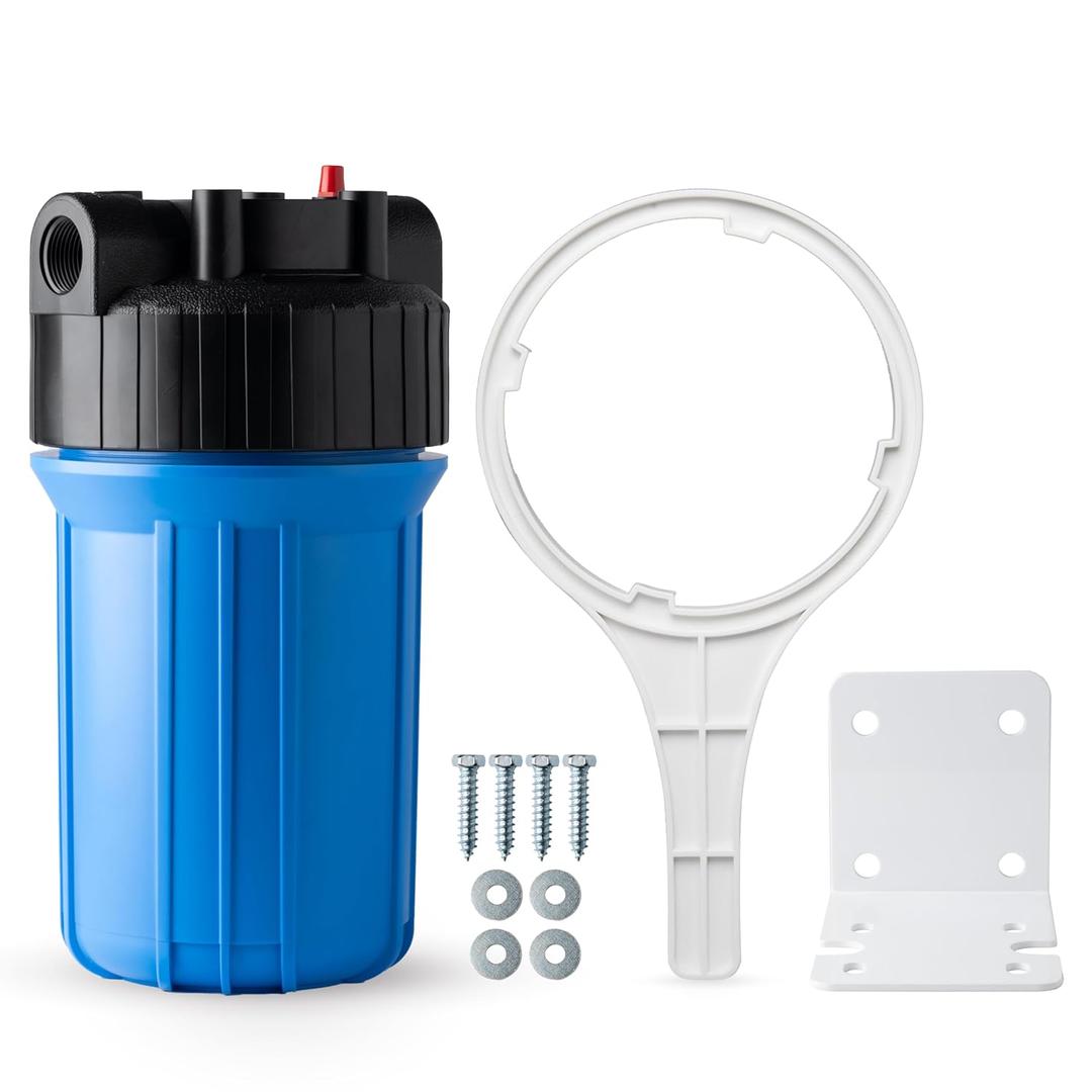 iSpring HB18B Whole House Water Filter Housing, 10" x 4.5" Universal Housing for Whole Home Water Filtration w/ 1" NPT Ports Pre-Filtration System