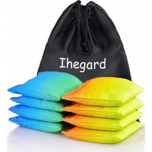Cornhole Bags Set of 8, Weather Resistant Cornhole Bean Bags with Gradient Design, Durable Modified Size Corn Hole Bags for Outdoor Tossing Games, Includes Tote Bag (BlueGreen & OrangeYellow)