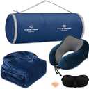 urnexttour Travel Pillow and Blanket Set Neck Pillows Travel Essentials with Sleep Mask for Airplane Car Memory Foam Blue