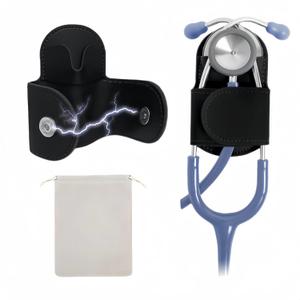 Magnetic Stethoscope Holder Clips, Secure Hands-Free PU Leather Holster for Scrubs, Belts & Lab Coats - Portable Stethoscope Accessories for Nurses, Doctors, EMTs, Medical Students(Black)