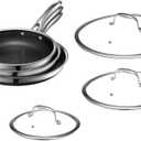 HexClad Hybrid Nonstick 6-Piece Fry Pan Set, 8, 10, and 12-Inch Frying Pans with Tempered Glass Lids, Stay-Cool Handles, Dishwasher-Friendly, Induction-Ready, Compatible with All Cooktops