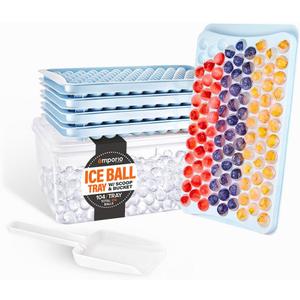 Round Ice Cube Tray with Lid and Bin  Creates 416 Ice Balls (0.60 Inch Size), Stackable Ice Cube Trays, Easy-Release Ice Balls for Drinks and Cocktails, Pack of 1 (4 Trays), Blue
