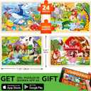 QUOKKA 4SET Puzzles for Kids Ages 4-6 - 24 Pcs Wooden Toddler Puzzles Ages 3-5 - Africa Ocean Animals Farm Learning Games for Boys and Girls 4-8 Year Olds