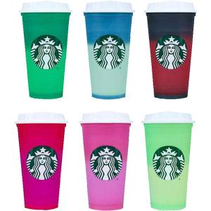 Starbucks Plastic Holiday 2021 Limited Color Changing Reusable Hot Cups with Lids - Set of 6
