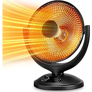 Kismile Oscillating Parabolic Space Heater with Thermostat and Timer, Radiant Dish Heater with Tip-Over and Overheating Protection For Indoor Use, 1000w