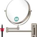 Auxmir 1X/30X Wall Mounted Makeup Mirror, Double-Sided Magnifying Mirror with Tweezers, Bathroom Makeup Mirror, Cosmetic Vanity Mirror with 360 Rotation Extendable Swivel Arm, Nickel