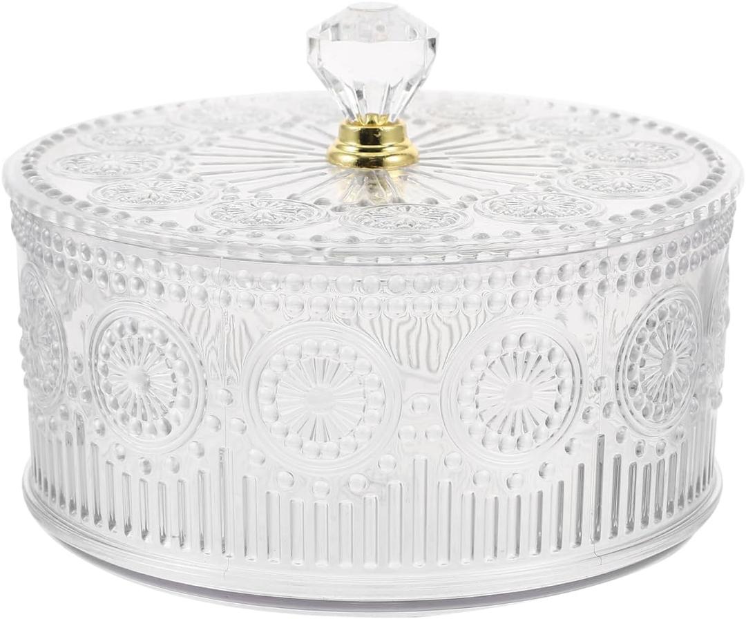 Apothecary Jar with Lid Embossed Plastic Candy Cookie Bowl with Lid Decorative Jewelry Organizer Box for Home Party