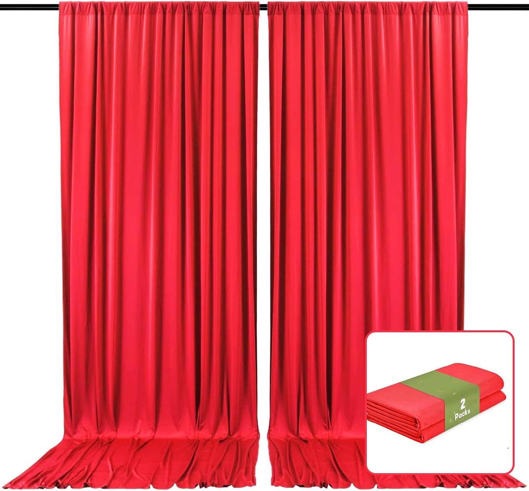 2 Panels Red Backdrop Curtain, 10 x 10 Feet Stain Background Curtains for Parties, Weddings, Baby Showers, Halloween, Christmas Birthday Party Photoshoot Backdrop Curtains Decorations
