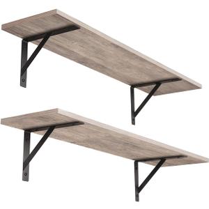 DINZI LVJ Wall Shelves, 23.6 x 7.9 x 6.1 Inch Floating Shelves for Wall, Set of 2, Easy-to-Install Wall Storage Ledges with Sturdy Metal Brackets for Living Room, Bathroom, Kitchen, Greige