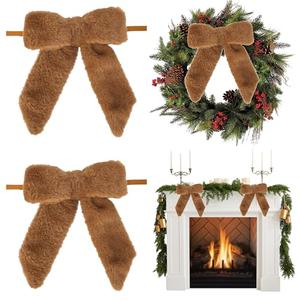 AIMUDI Brown Bows 7''×9'' Christmas Bows for Gift Wrapping Faux Fur Present Bows Premade Bows for Christmas Trees Fireplaces Wreaths Staircases Crafts Home Outdoor Winter Decoration, 6 PCs