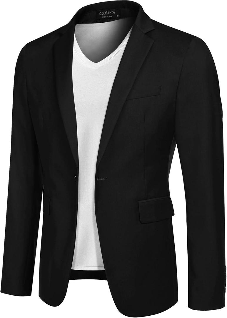 COOFANDY Mens Sport Coat Casual Blazer One Button Business Suit Jacket (X-Small, Black)