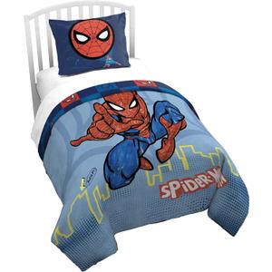 Jay Franco Kids Duvet Cover Set  2 Piece Super Soft Bedding with Sham Pillowcase, Cover ONLY Comforter Not Included, Blue - Spiderman, Twin