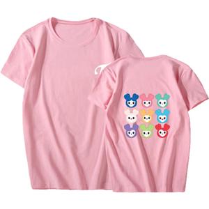 Twice Unisex T-Shirt Twice Cartoon Shirt NaYeon Sana Mina Momo Tzuyu Dahyun Tee Shirt (Medium, Pink)