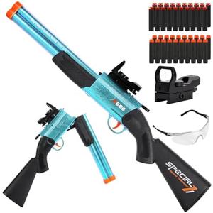Toy Gun Double Barrel Toy Shotgun,with 40 Soft Bullet Darts and Goggles,Foam Dart Blaster with Scope,Christmas Birthday Gifts for Kids Adults Boys Age 8+ (Blue)