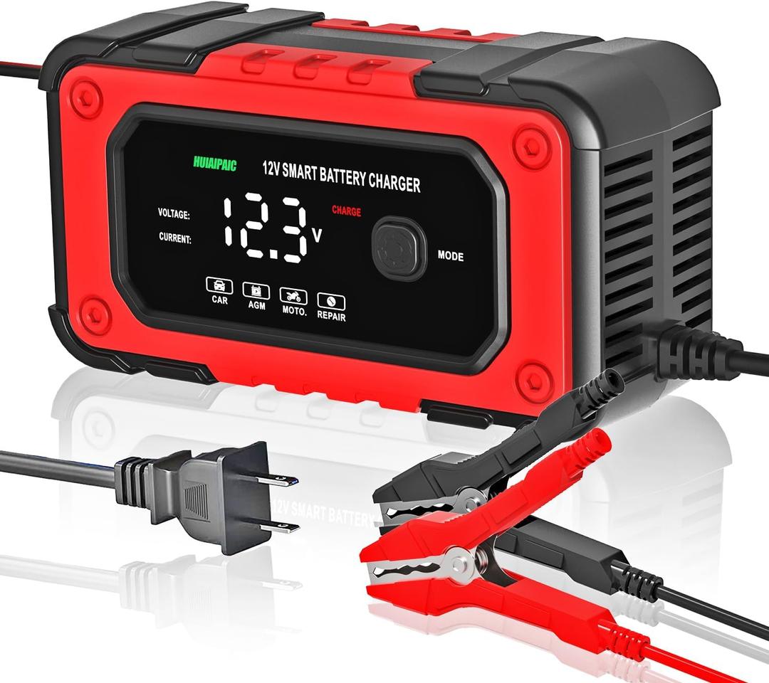 Car Battery Charger - 12V 6A Fully-Automatic Smart Battery Charger, Battery Maintainer Trickle Charger, Battery Desulfator and Repair with Temperature Compensation for Lead Acid AGM Battery Charging