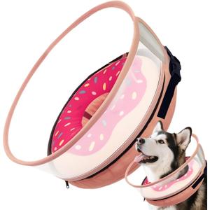 Inflatable Dog Cone Collar with Detachable Sturdy Shield,Soft&Lightweight-Ideal for Post-Surgery Recovery and Daily Wear,Suitable for Small Medium Large Dog Breeds(Donut Pink,XL)