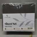 LuxClub 7 PC Split King Sheet Set Sheets Deep Pockets 18" Eco Friendly Wrinkle Free Cooling Sheets Machine Washable Hotel Bedding Silky Soft - Dark Grey Split King