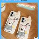 Kawaii 3D Dog Phone Case for iPhone 16 Pro Max, Cute Girly Cartoon Westie Phone Cover for Girls, Kids, Teens, and Women, White Soft Silicone
