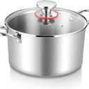 TeamFar 4.5 Quart Stock Pot, Stainless Steel Tri-Ply Cooking Pasta Soup Pot with See-Through Lid for Induction/Electric/Gas/Ceramic, Healthy & Heavy Duty, Ergonomic Handle & Dishwasher Safe