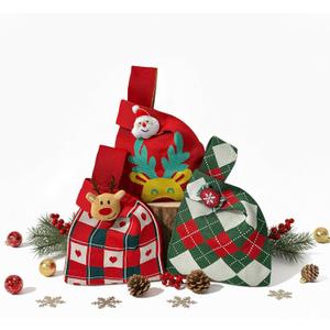 Crochet Knitted Gift Bag for Christmas Parties Babys Birthday Companion Childrens Gathering, Candy bags Ideal Hand Gift Packing with Various Patterns 7.87*13.8 inchesReusable Casual Handbag Outdoor Styling and Accessories (Reindeer Red-grid-diamond grid)