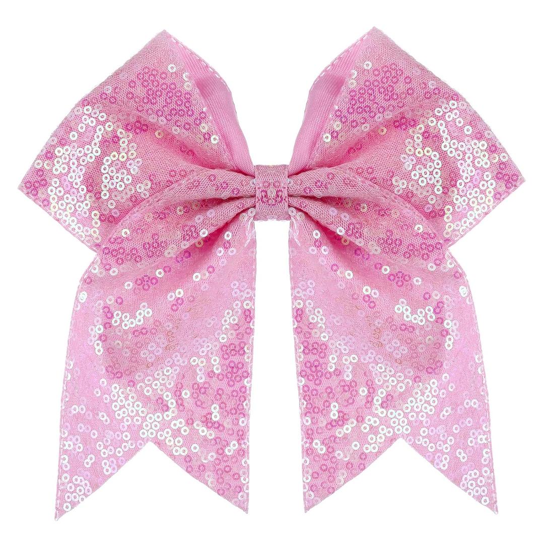 Large Glitter Cheer Bows Clips, Jumbo Big 7 Inch Cheerleading Sequin Hair Bow Hair Accessories for Teens Girls Football Sports Cheerleader Outfit Uniform (Pink)