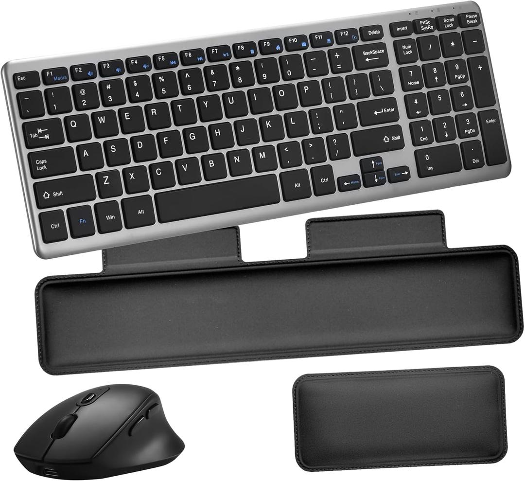 Wireless Quiet Keyboard & Mouse Combo with Magnetic Ergonomic Design Keyboard and Mouse Wrist Rest,Relief Typing Pain, Wrist Rest Support Hand and Arm, 2.4G Stable Connection,Adjustable DPI
