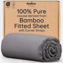 Bambaw 100% Viscose Derived from Bamboo Fitted Sheet Full Size, Cooling Fitted Sheets Only, Full Mattress Fitted Sheet Only, 15 Deep Gray Fitted Sheet Full, Soft Fitted Sheet with Straps (Dark Gray)