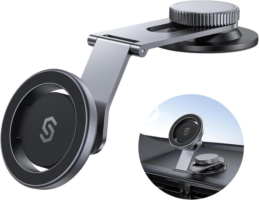 SYNCWIRE Fits MagSafe Car Mount for Universal Dashboard, Tesla Screen, Magnetic Phone Holder for Car, Foldable Aluminum Alloy Arm, Super Stable Car Mount for iPhone 16 Pro Max 15 14 13 12&All Phones (Space Gray)