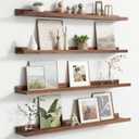 Floating Picture Ledge Shelves for Wall Set of 4, 36 Inch Wall Shelves with Lip Long Large Nursery Book Shelf for Toys Storage Kids Bookshelf Wall Mounted Living Room Bedroom Decor Frames (Walnut)