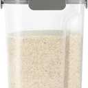 TBMax Airtight Rice Container 10 Lbs, Cereal Dispenser, Pet Cat Dog Food Storage Container, Plastic Kitchen Pantry Food Storage Holder with Cup -Dark Grey