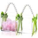 SiliFine 2 Pcs Wedding Flower Girl Baskets with Cute Pearl Handle and Ribbon Bow Acrylic Baskets Petal Holder for Flower Girls for Confetti, Wedding Bridal Ceremony Baby Shower Decoration