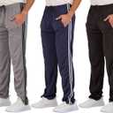 Real Essentials 3 Pack: Men's Mesh Athletic Gym Workout Lounge Open Bottom Sweatpants with Pockets  (Medium)