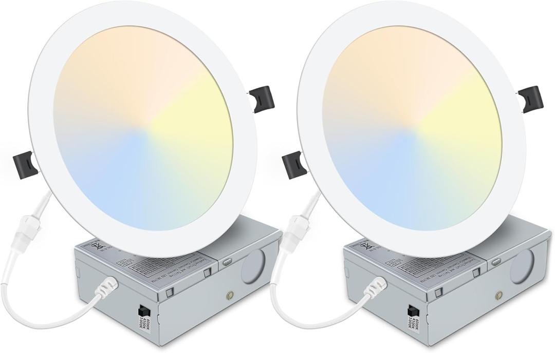 2 Pack 8 Inch LED Recessed Light- Ultra-Thin Recessed Ceiling Lighting with Junction Box, 3000K/4500K/6000K Selectable, 1800LM High Brightness, Dimmable Canless Downlight Fixtures