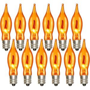 FANHONSE Flicker Flame Light Bulbs, Orange Flame Replacement Bulbs E12 Candelabra Base Light Bulbs for Electric Window Candles Halloween Indoor Outdoor String Lights, 1 Watt, 120 Volt(12 Pack), Pack Of 2