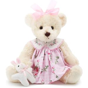 Oitscute Small Baby Teddy Bear with Cloth Cute Stuffed Animal Soft Plush Toy 10" (Pink Dress with Rabbit)