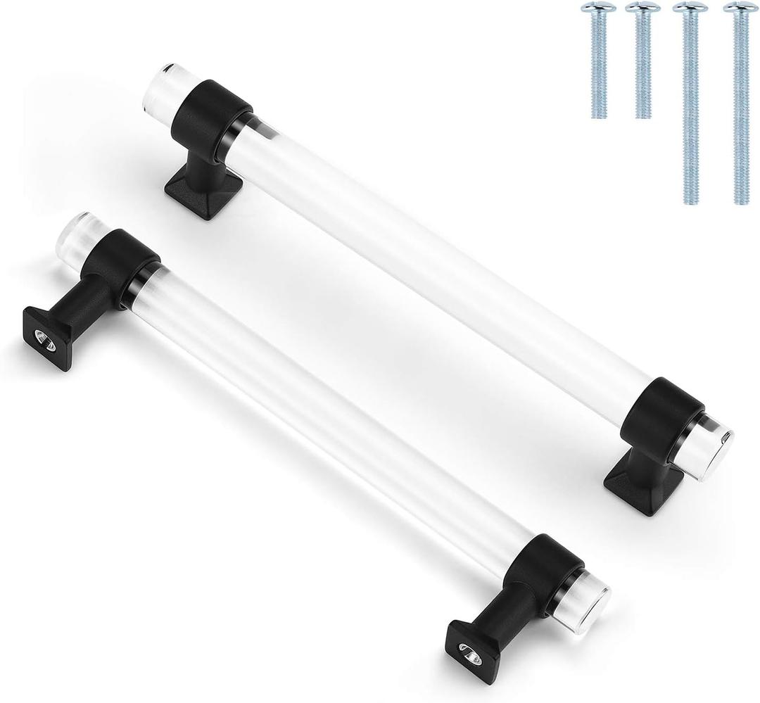 Mengico 5 Pack Acrylic Cabinet Pulls 5 Inch Hole Center Kichen Cabinet Handles Black Matte Lucite Drawer Pulls Morden T Bar Pull Handle